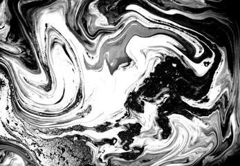 Black and white marbling background. Unique artwork texture. Marble pattern imitation. Stock illustration.