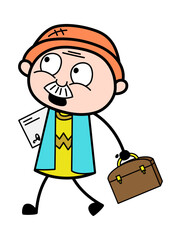 Cartoon Grandpa Going to Office