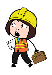 Cartoon Lady Engineer Going to Office