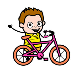 Cartoon Young Boy with Bicycle