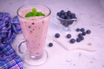 
Blueberry Banana Smoothie Healthy Delicious Organic Drink Tall Glass White Background