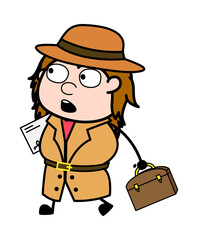 Obraz premium Cartoon Investigator Going to Office