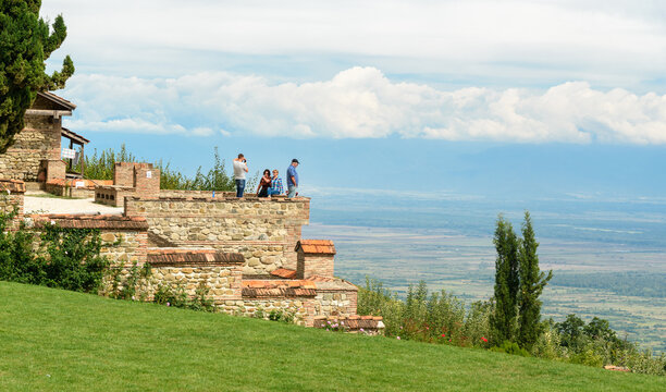 Tourists in Monastery of St. Nino at Bodbe. Sighnaghi. Georgia