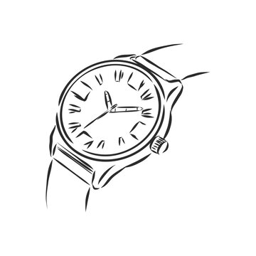 Sketch wrist watch isolated on white background. wrist watch, vector sketch illustration
