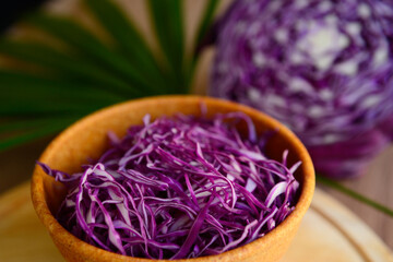 Bowl with grated purple cabbage