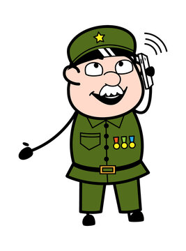 recommend clip art: Cartoon Military Man talking on Cell Phone
