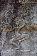 The temple complex of Angkor Watt, Cambodia wall relief depicting ancient wars