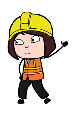 Raised Hand Lady Engineer cartoon
