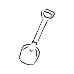 Hand drawn spatula Toy doodle. Sketch children's toy icon. Decoration element. Isolated on white background. Vector illustration. children's toy shovel, vector sketch illustration