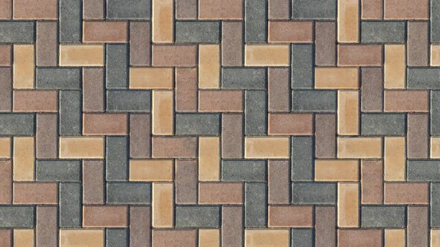 Colorful cobblestone road pavement. Seamless looping motion. Specially prepared for filling the background with a seamless brickwork pattern. Vertically oriented video.