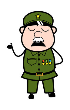 Cartoon Military Man Pensive