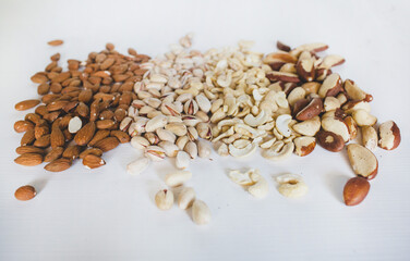 Various kinds of nuts as healthy snack
