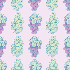 Purple and green grapes seamless pattern background. Cartoon sweet fruits vector illustration.