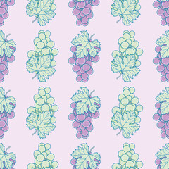 Purple and green grapes seamless pattern background. Cartoon sweet fruits vector illustration.