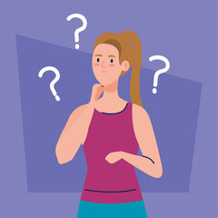 thoughtful woman, young woman thinking or solving problem