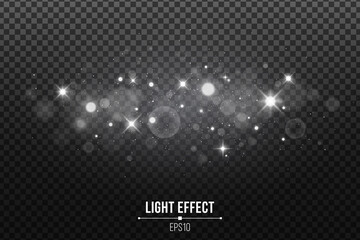 Stylish light effect isolated on a dark transparent background. Shining stars. Silver glitters and glowing spots. Vector illustration