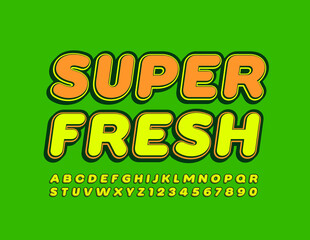 Vector quality logo Super Fresh. Trendy Green Font. Youth style Bright Alphabet Letters and Number 