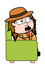 Cartoon Investigator sitting on sofa