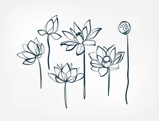 Foto op Canvas flower lotus line one art isolated vector illustration © CharlieNati