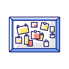 Fototapeta premium Bulletin board RGB color icon. Classroom corkboard. Evidence board. Notice board with notes. Announcements. University and college public messages. Isolated vector illustration