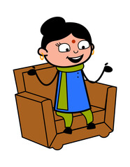 Cartoon Indian Lady talking on sofa