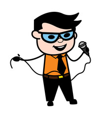 Cartoon Businessman holding Mic