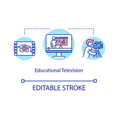 Educational television concept icon. Distance education. Learning TV shows and programs for student idea thin line illustration. Vector isolated outline RGB color drawing. Editable stroke
