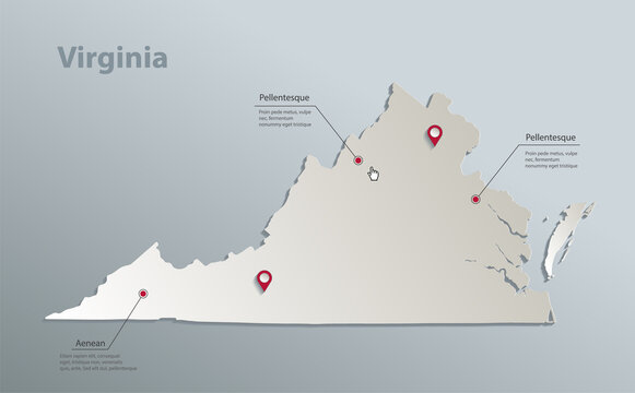 Virginia map, blue white card paper 3D vector