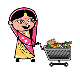 Cartoon Indian Woman with shopping cart