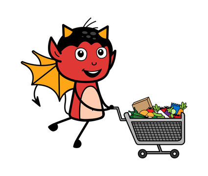 Cartoon Devil With Shopping Cart