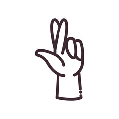 crossing fingers gesture with hand line style icon vector design