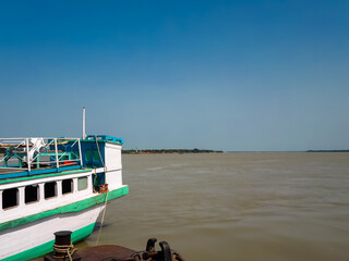 A Cruise Boat on the Ganges River. Boat Ride in River Ganges. For One Day Ferry Trip Ferry Service by WBTC West Bengal Transport Corporation on Ganges at Kolkata India South Asia Pacific.