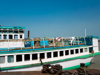 A Cruise Boat on the Ganges River. Boat Ride in River Ganges. For One Day Ferry Trip Ferry Service by WBTC West Bengal Transport Corporation on Ganges at Kolkata India South Asia Pacific.