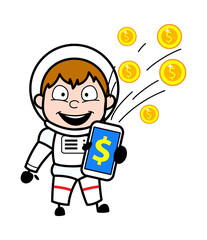 Cartoon Astronaut showing Mobile Money