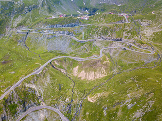 Transfagarasan road is one of the most spectacular mountain roads in the world. Beautiful long and curvy road viewed from a drone.
