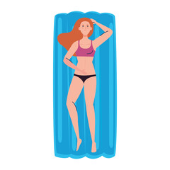 woman in lying down on inflatable float with swimsuit, summer vacation season