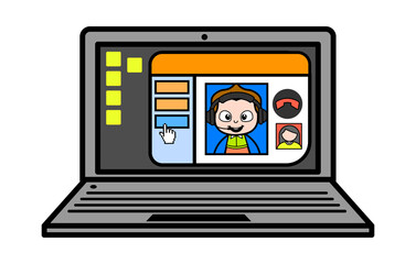Cartoon Schoolboy Video Call on Laptop