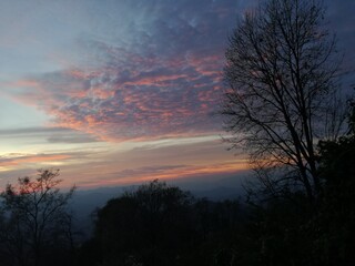 Atardecer Arboles Montañas Cielo Nubes 
