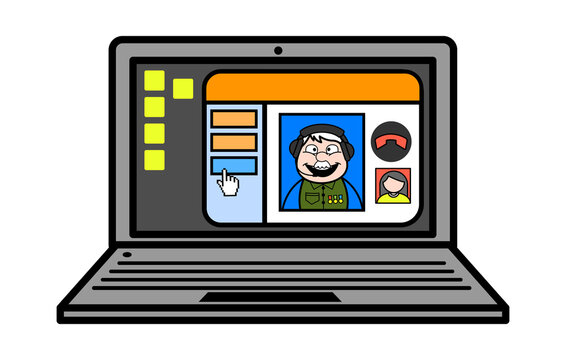 recommend clip art: Cartoon Military Man Video Call on Laptop