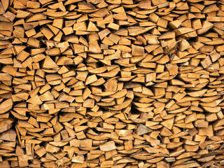 Woodpile. Sawn wood. Stock up on winter.