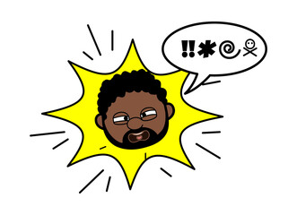 Cartoon African American Man Shouting and abusing