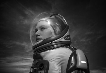 woman astronaut with glass helmet and dramatic lighting © hutangach