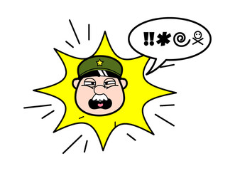 Cartoon Military Man Shouting and abusing