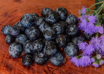 Blueberries on a wooden background. Close-up