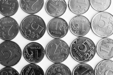 Russian ruble coins, top view