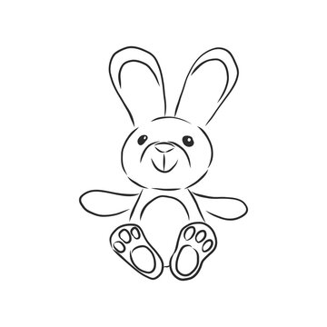 Vector image of children's toys on a white background - a teddy bunny, a pyramid, a cube and a toy car. children's toy, vector sketch illustration