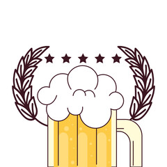 mug of beer with froth, and spike decoration on white background