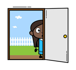 Cartoon Black Girl looking from Door