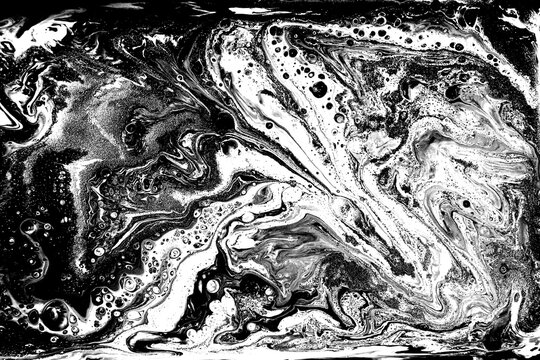 Black and white abstract background. Liquid marble pattern. Monochrome texture.