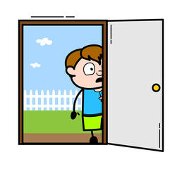 Cartoon Teen Boy looking from Door